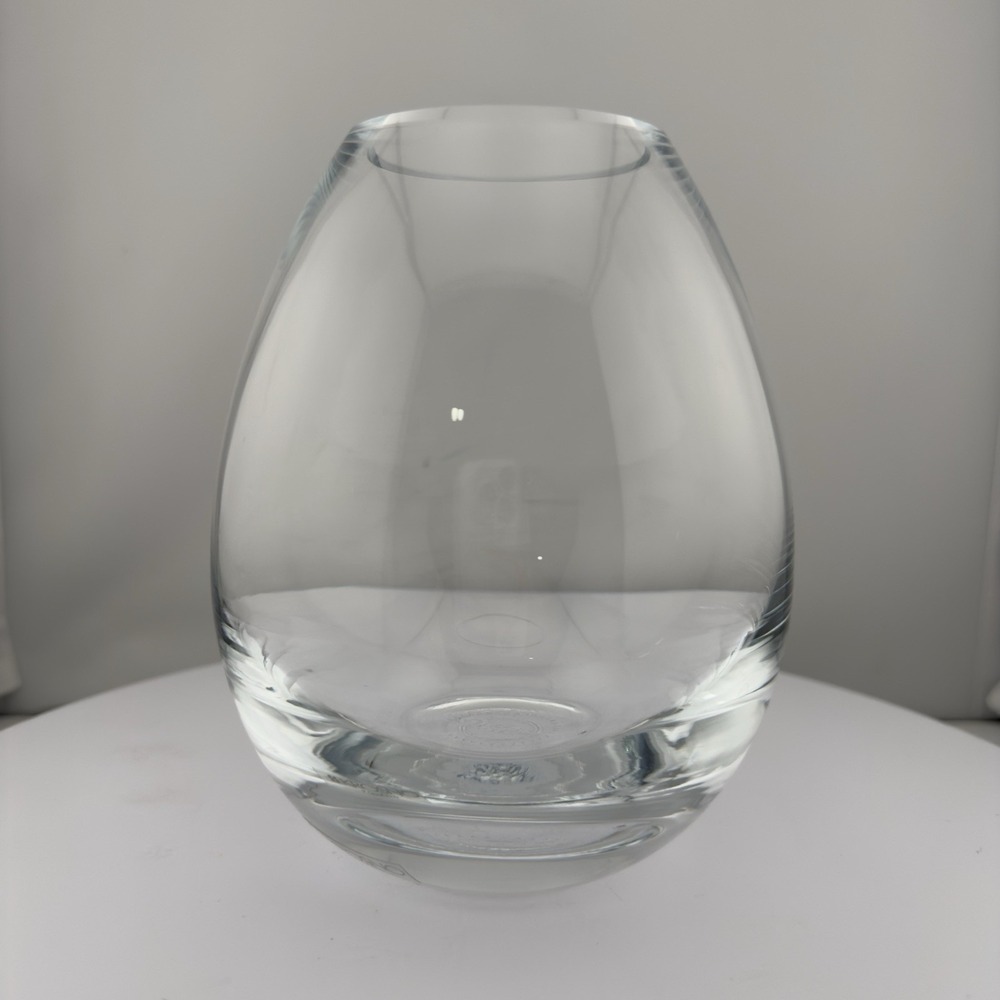 Krosno Poland Heavy Clear Glass Egg‎ Tear Shaped Vase 6 Inch Classic MCM